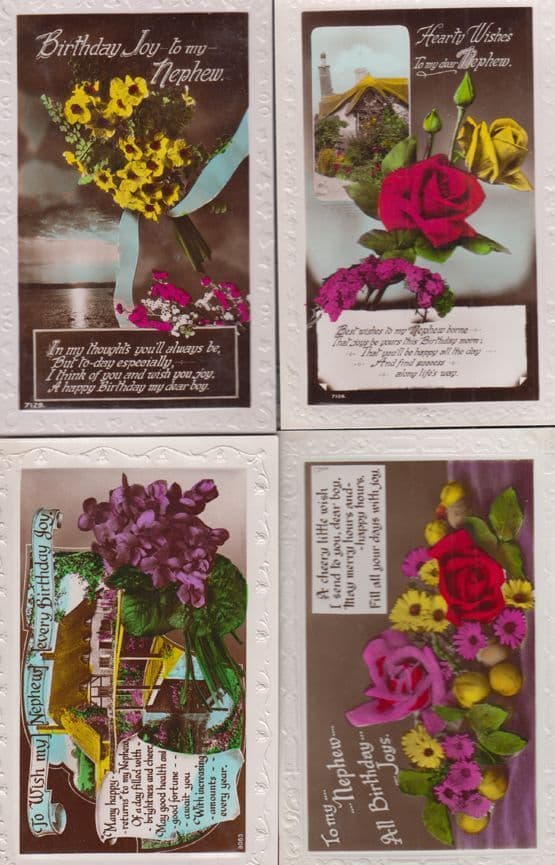 Happy Birthday Nephew Flowers 4x Antique Greetings Postcard s