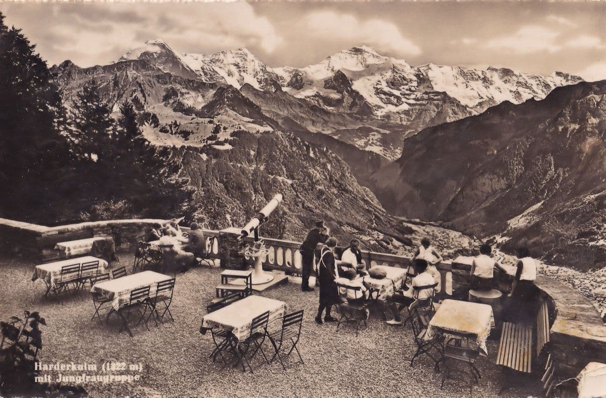 Harderkulm Tea Room At Peak Telescope Old Real Photo Swiss Postcard