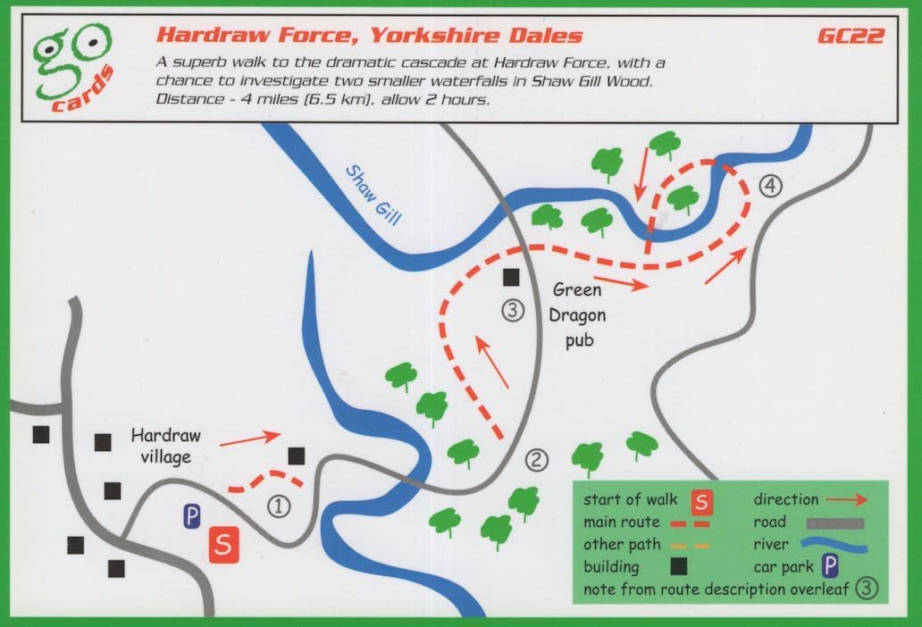 Hardraw Force Yorkshire Dales Map Rambling Rare Walking Card