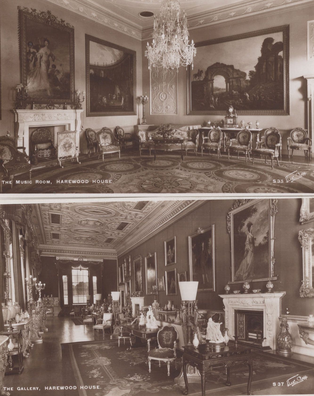 Harewood House Leeds Yorkshire Painting Gallery Music Room 2x Postcard s