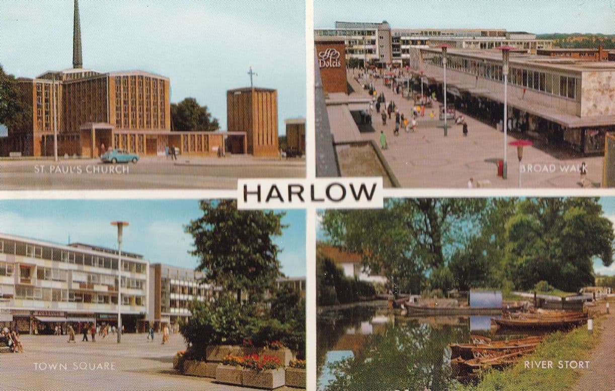 Harlow Broad Walk River Stort Town Square 1960s Postcard
