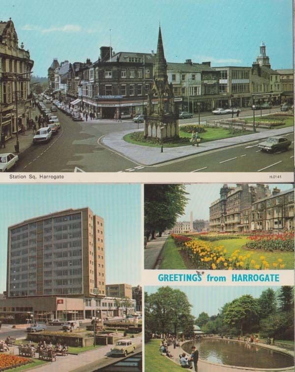 Harrogate Station Square Standings Newsagents + Views 2x Rare 1970s Postcard s