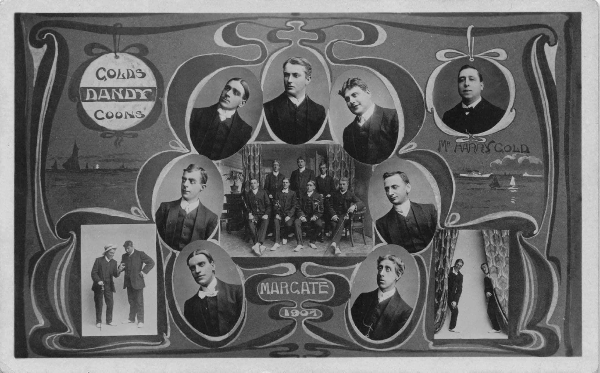 Harry Gold's Dandy Coons Music Hall Entertainers Margate 1907 Postcard
