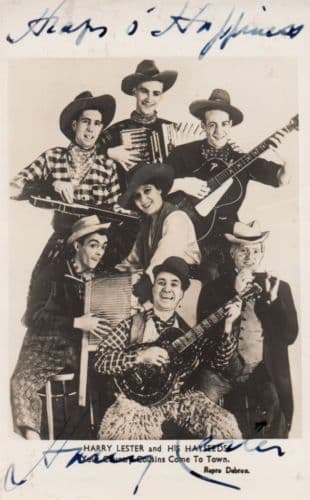 Harry Lester & His Hayseeds Cowboy Western Music Hand Signed Photo RPC Postcard
