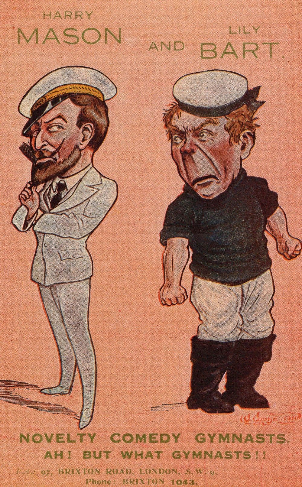 Harry Mason & Lily Bart Comedy Gymnasts Old Advertising Postcard