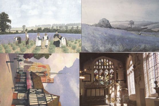 Harvesting Girls Watercolour Stained Glass Hitchin Hertfordshire 4x Postcard s