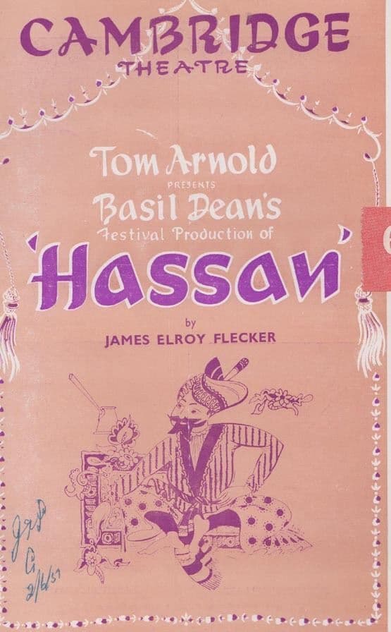 Hassan Comedy Hilda Simms Andre Huguenot Elisabeth Sellars Cambridge Theatre Programme