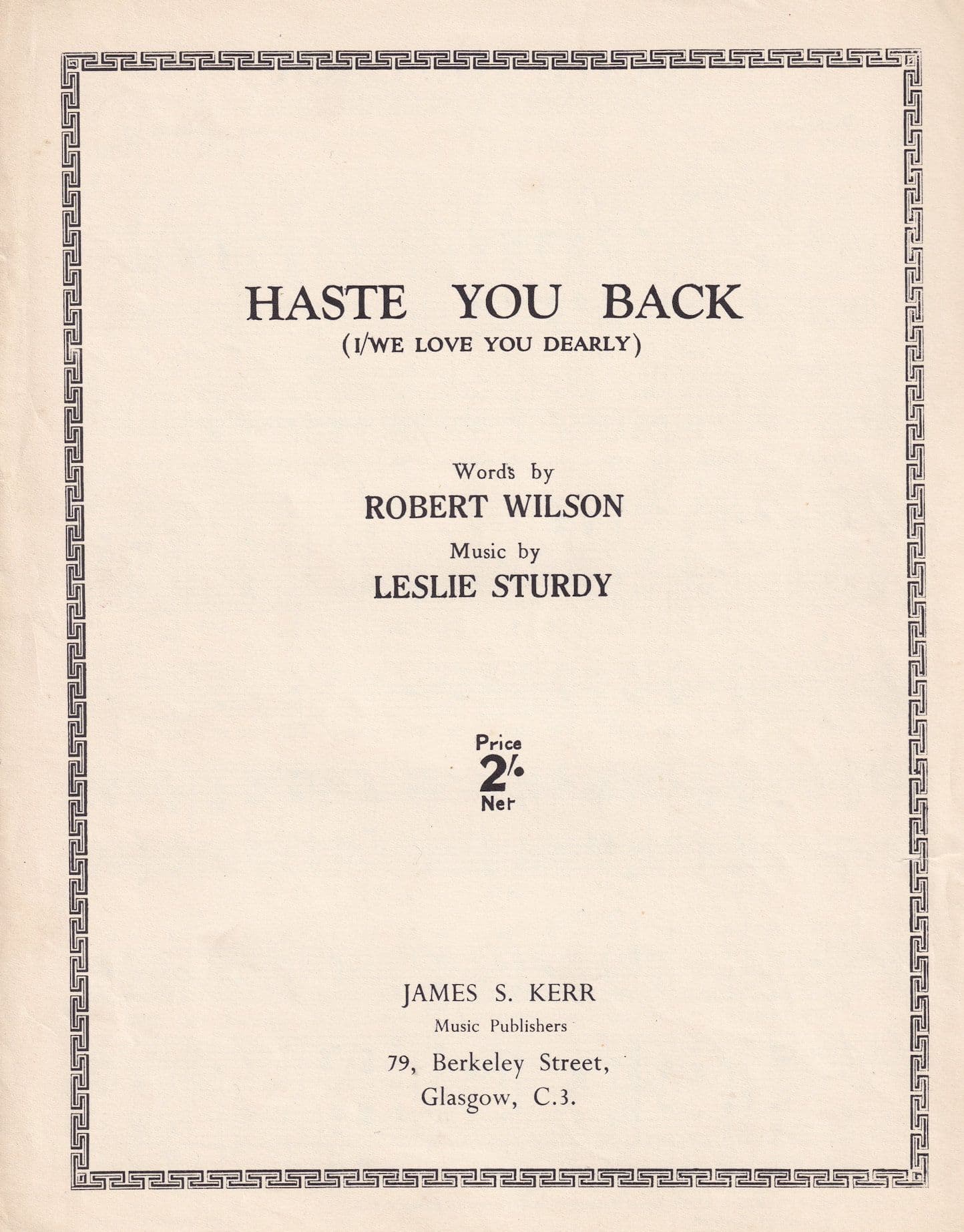 Haste You Back We Love You Dearly Scottish Country Dance 1950s Sheet Music