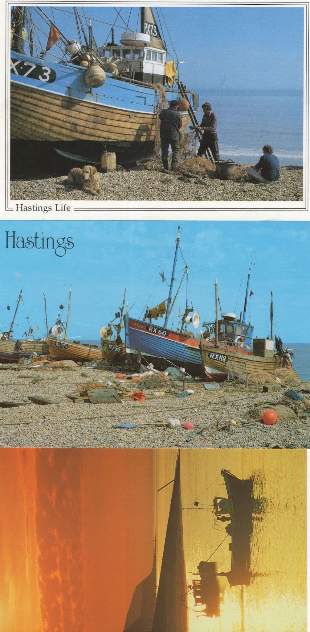 Hastings Fishing Boats incl Sunset 3x Postcard s