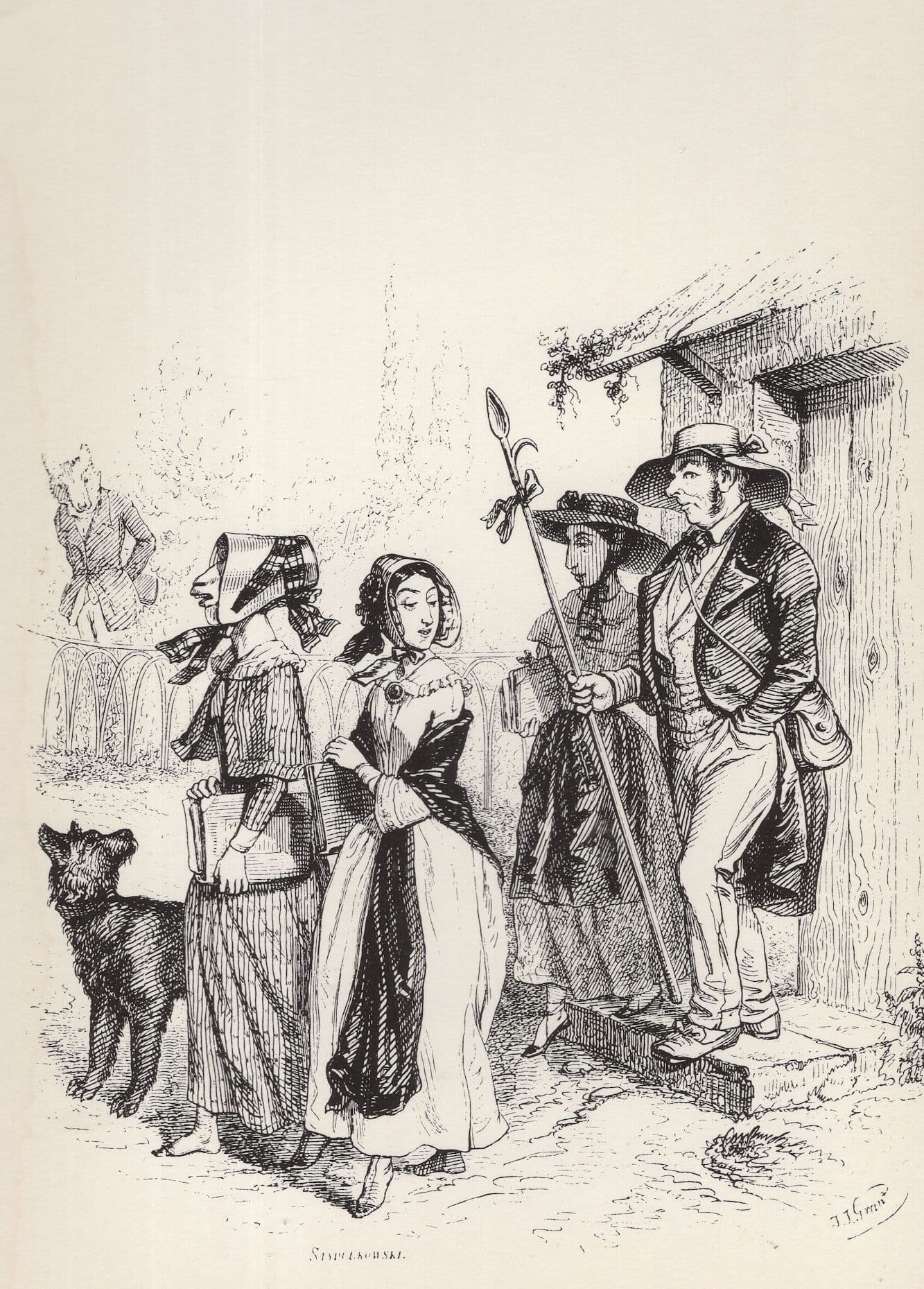 He Who Has Daughters Shepherd JJ Grandville Victorian French Illustrator Art Postcard