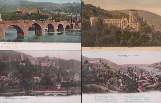 Heidelberg Terrasse Schloss Hirschgasse Brucke 4x Antique Postcard s