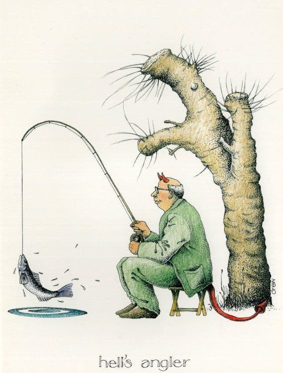 Hells Angels Angler Fishing Comic Painful Postcard