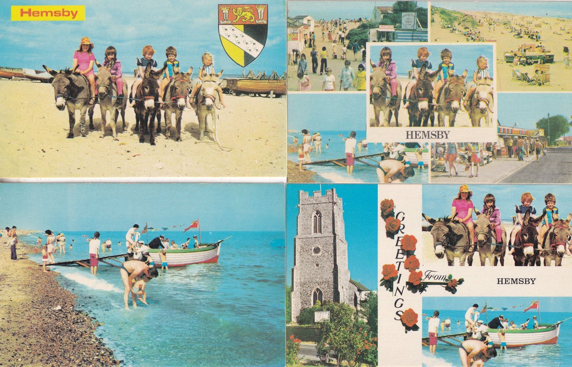 Hemsby Beach & Sea Pony Ride Trips Norfolk 4x 1970s Postcard s