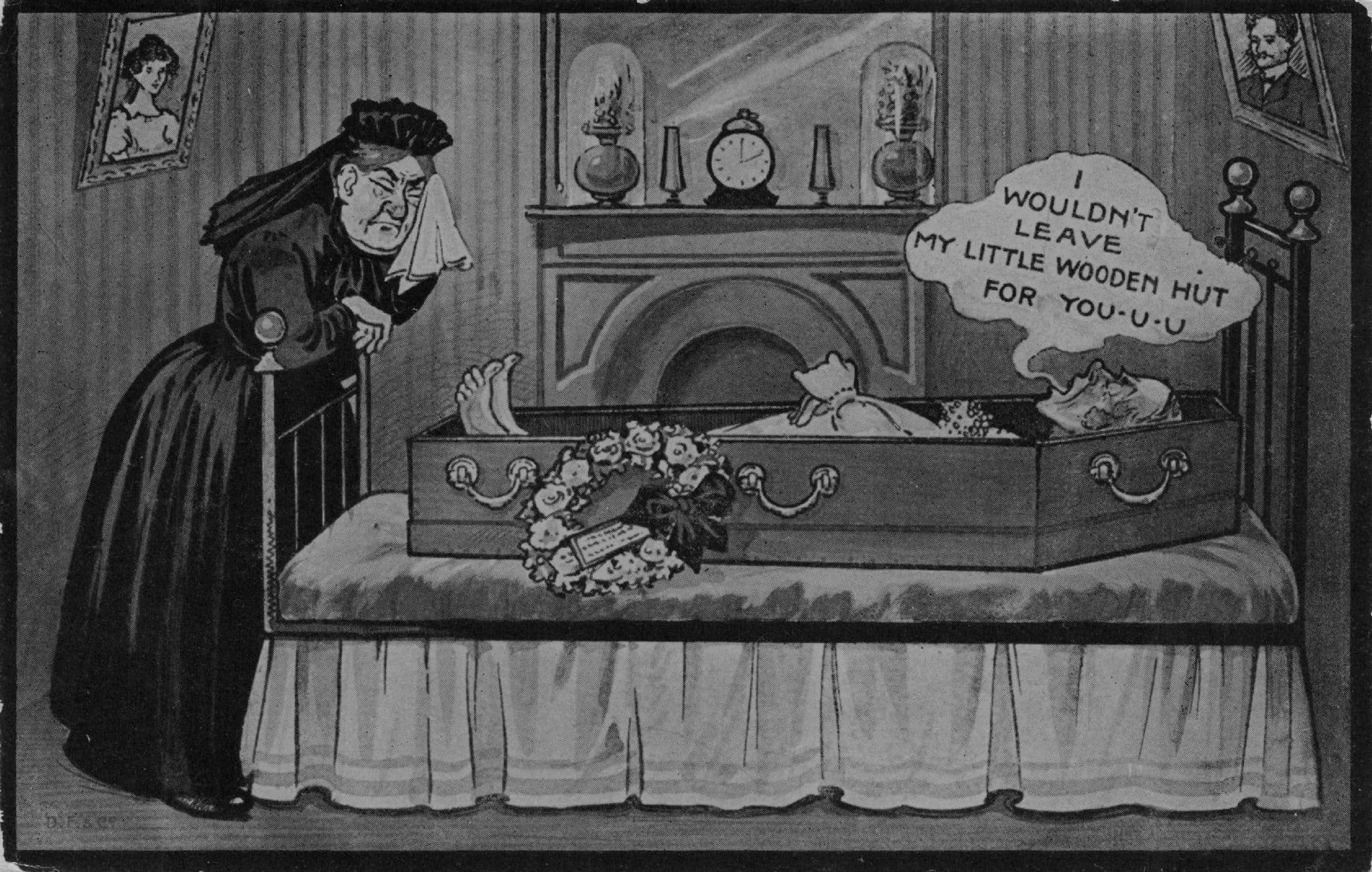Henpecked Man in Coffin Defco Series Vintage Rare Comic Postcard