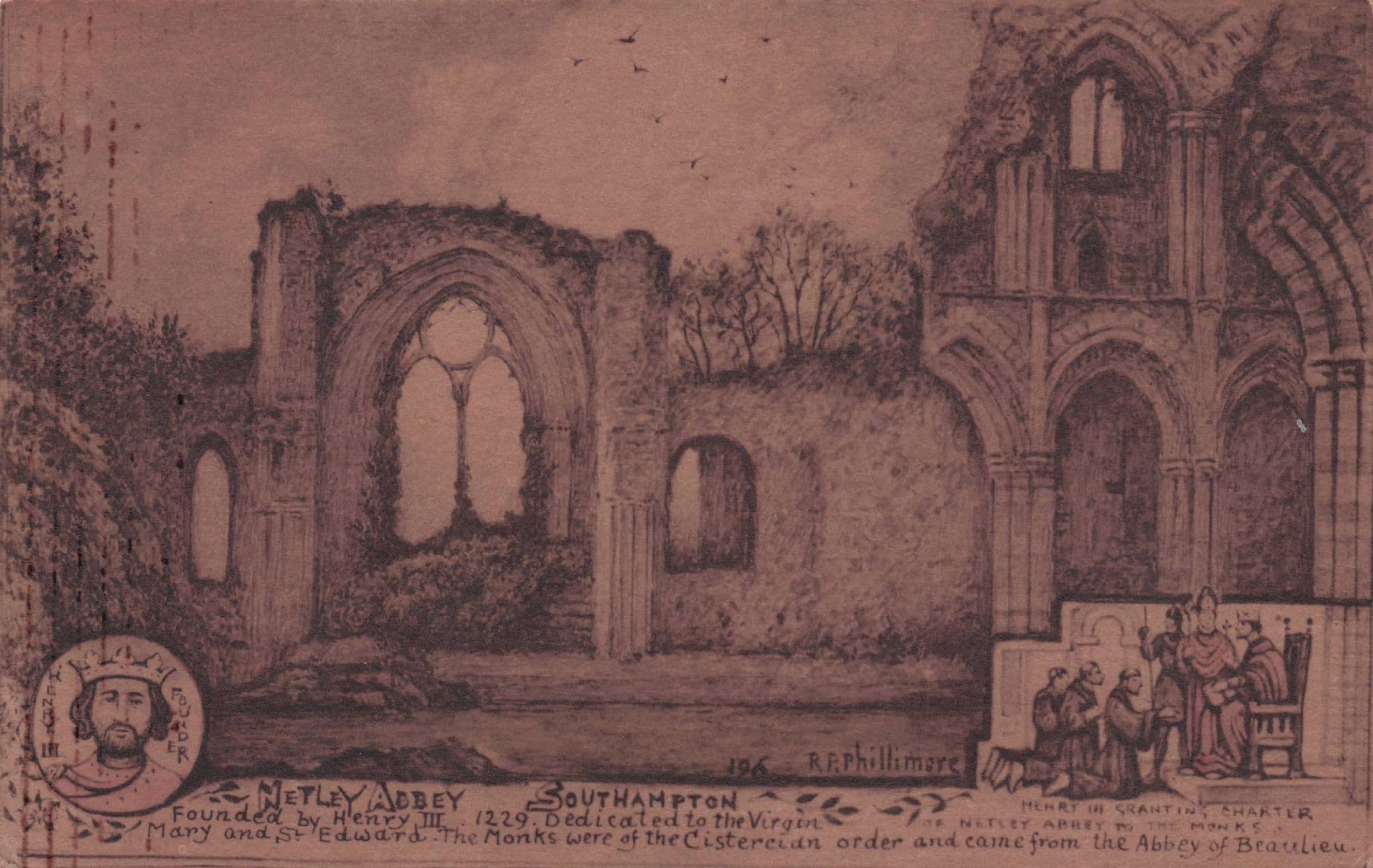Henry III Granting Charter at Netley Abbey Southampton Phillimore Postcard