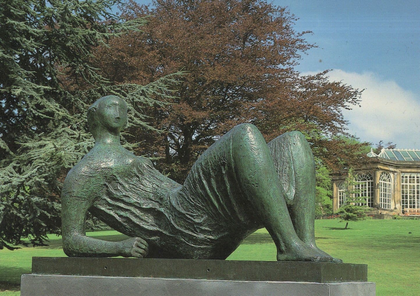 Henry Moore Draped Reclining Figure Yorkshire Statue Postcard