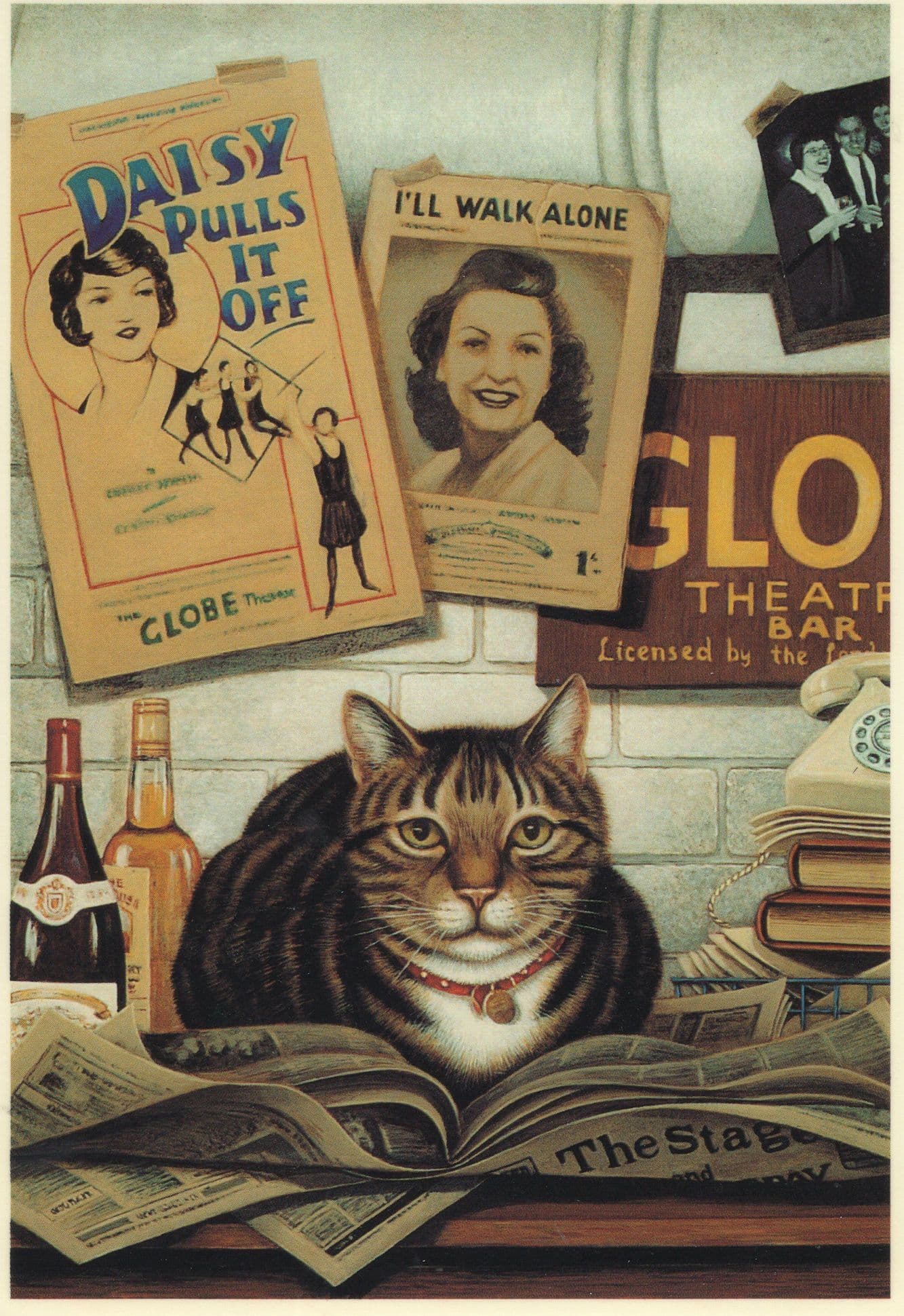 Her Majestys Globe Theatre London Old Cat Hand Signed Postcard