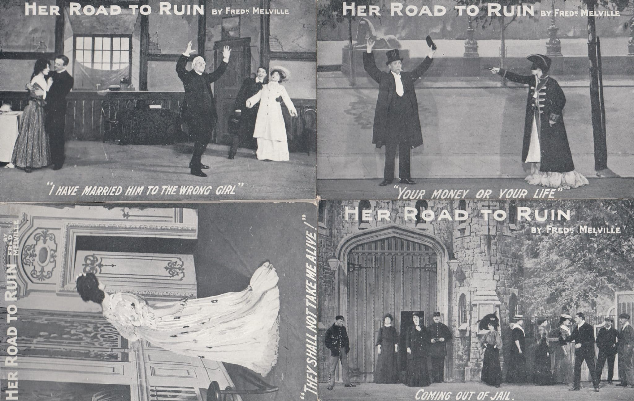 Her Road To Ruin Fred Melville Play 12 Antique Postcard Set