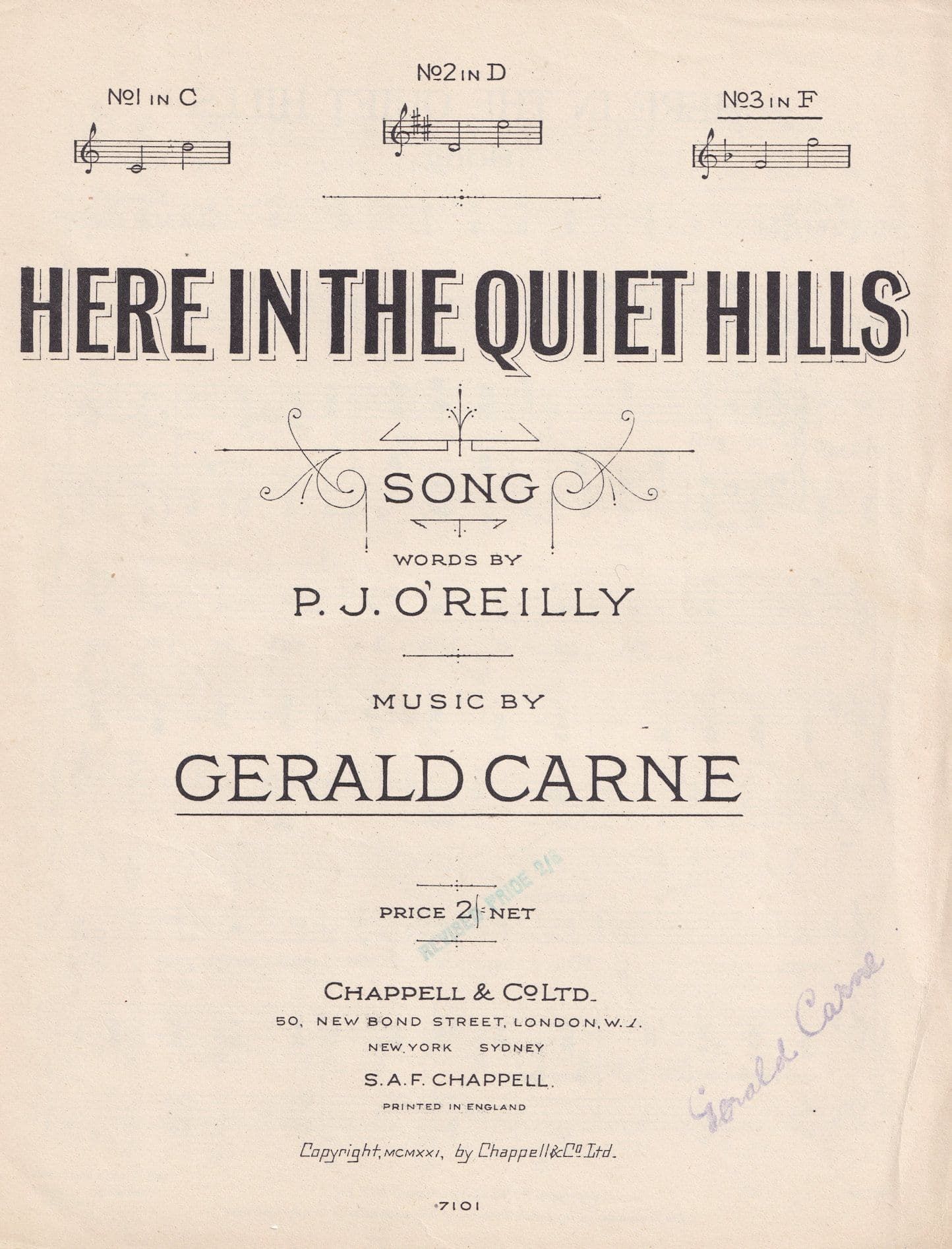 Here In The Quiet Hills Gerald Carne Olde Sheet Music
