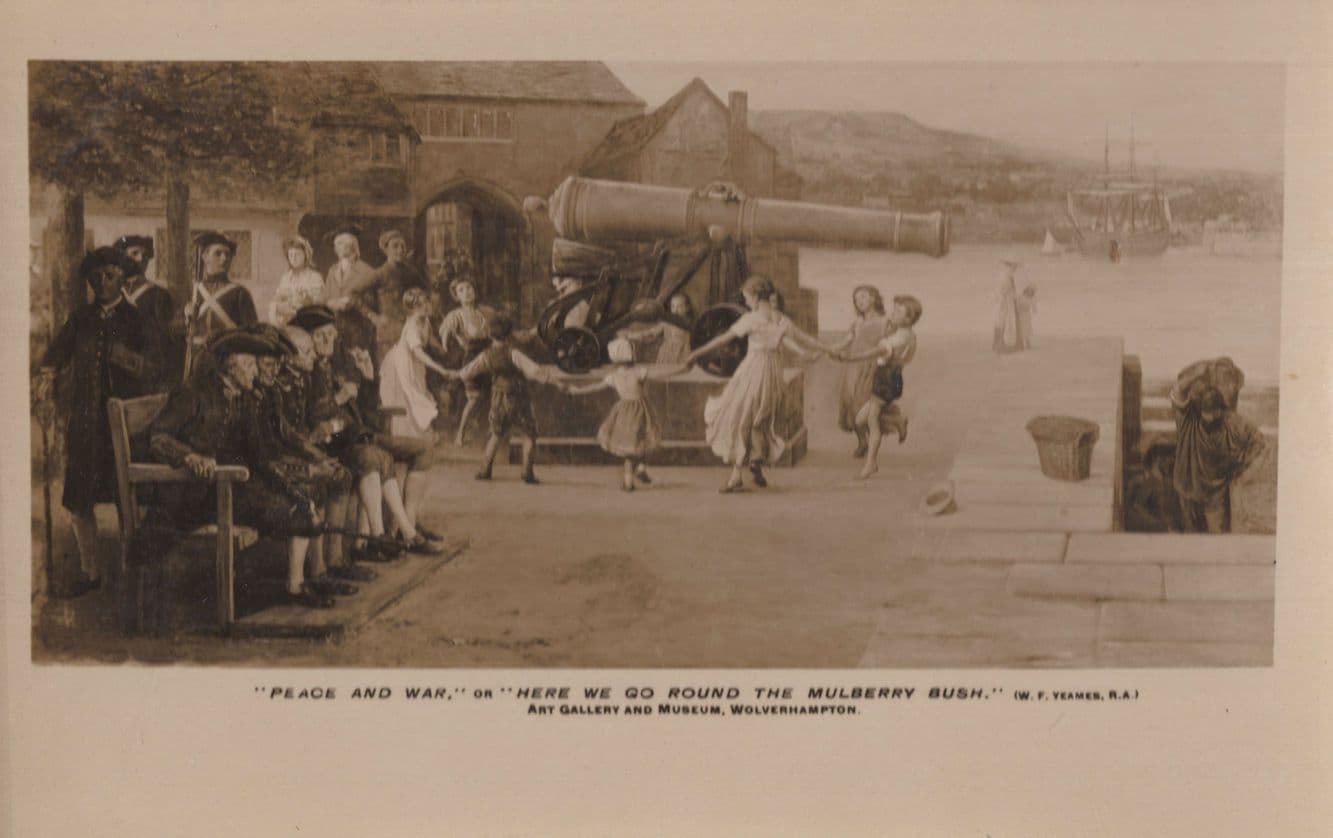Here We Go Round The Mulberry Bush Old War Painting RPC Postcard