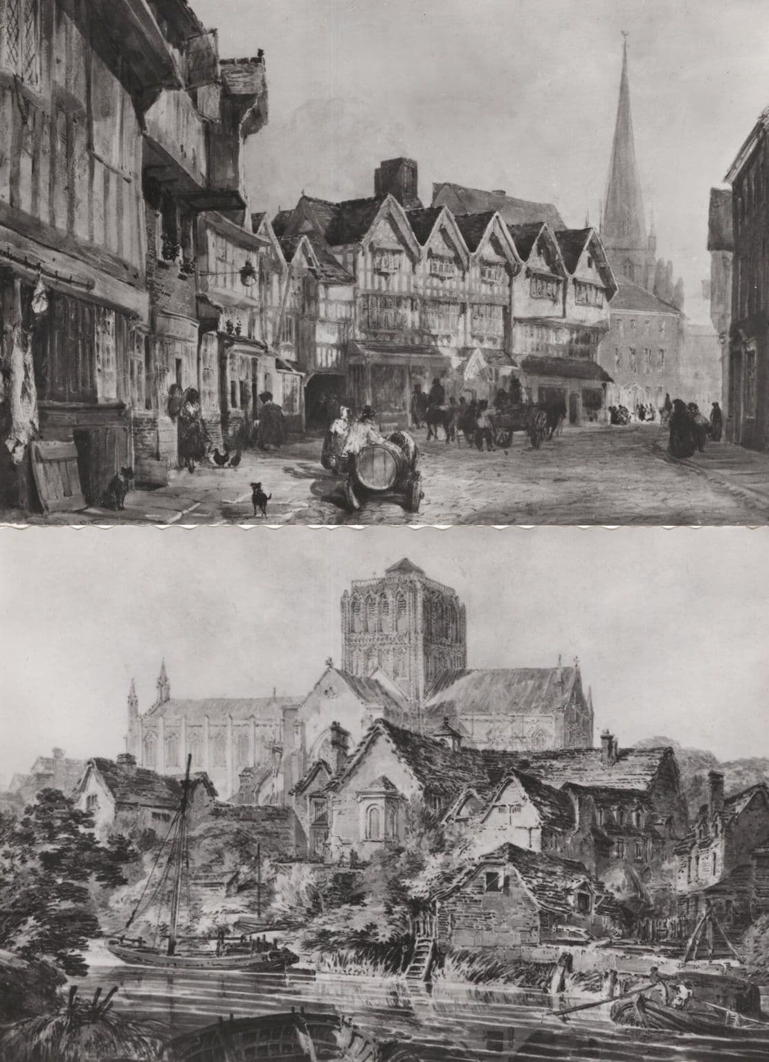 Hereford Cathedral in 1794 Boats 2x Real Photo Painting Postcard s