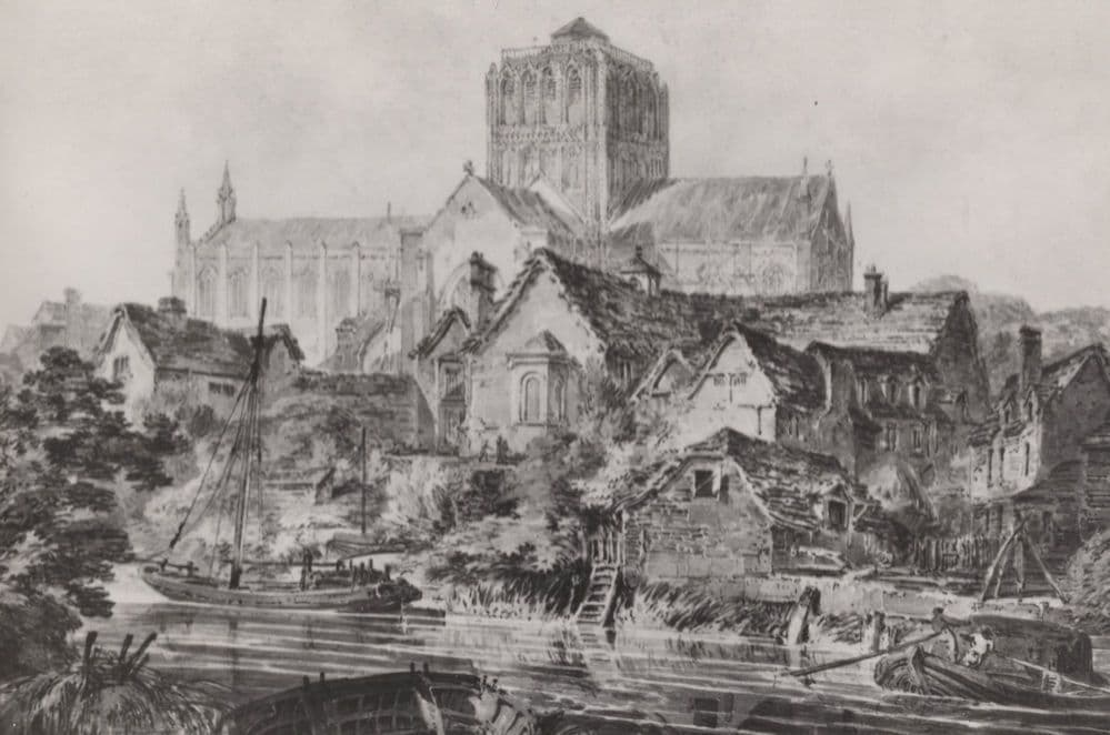 Hereford Cathedral in 1794 Boats River Real Photo Old Postcard