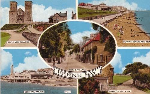 Herne Bay Reculver Towers Road 1970s Multiview Postcard
