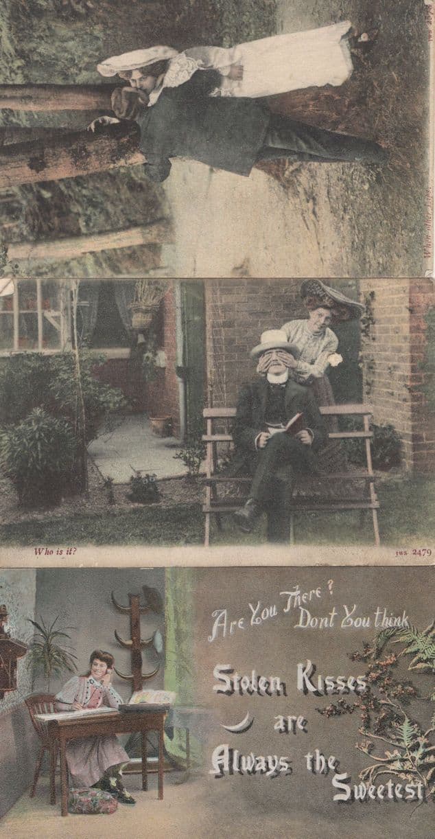 Hide & Seek Kissing Party Game 3x Antique Postcard s