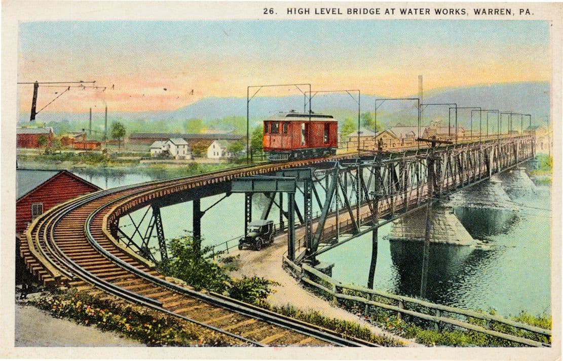 High Level Bridge At Water Works Warren PA Railroad USA Old Postcard