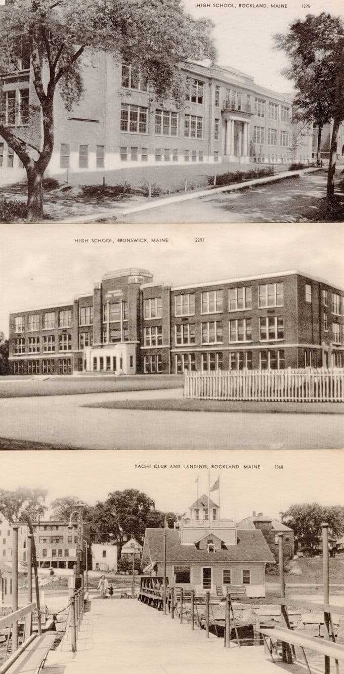 High School Rockland Brunswick Yacht Club Maine USA 3x Old Postcard s