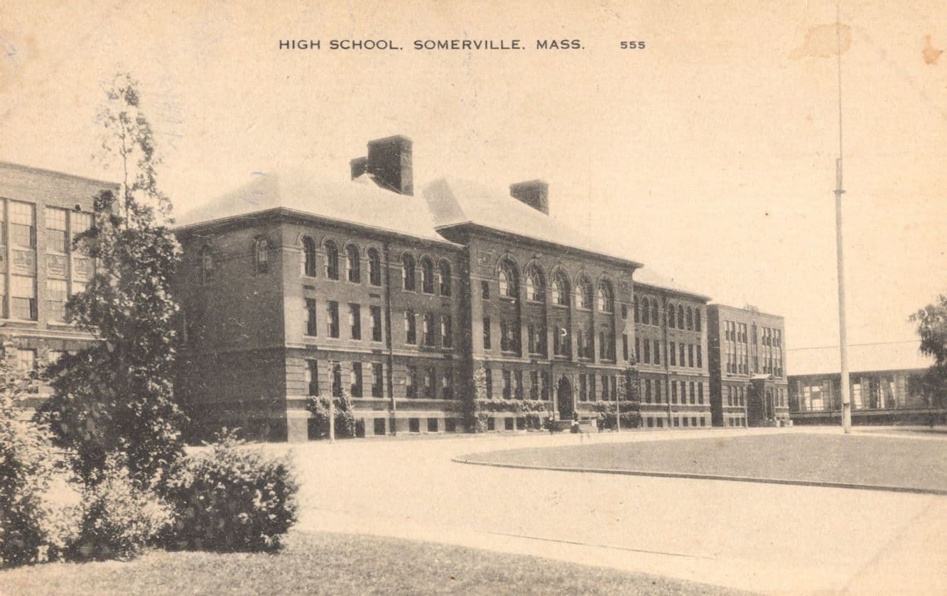 High School Somerville Massachusetts USA Early B&W Antique Postcard