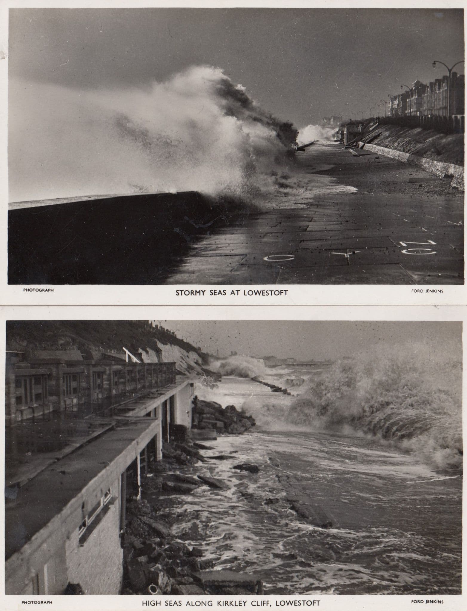 High Stormy Seas at Lowestoft Suffolk 2x Real Photo Disaster Postcard s