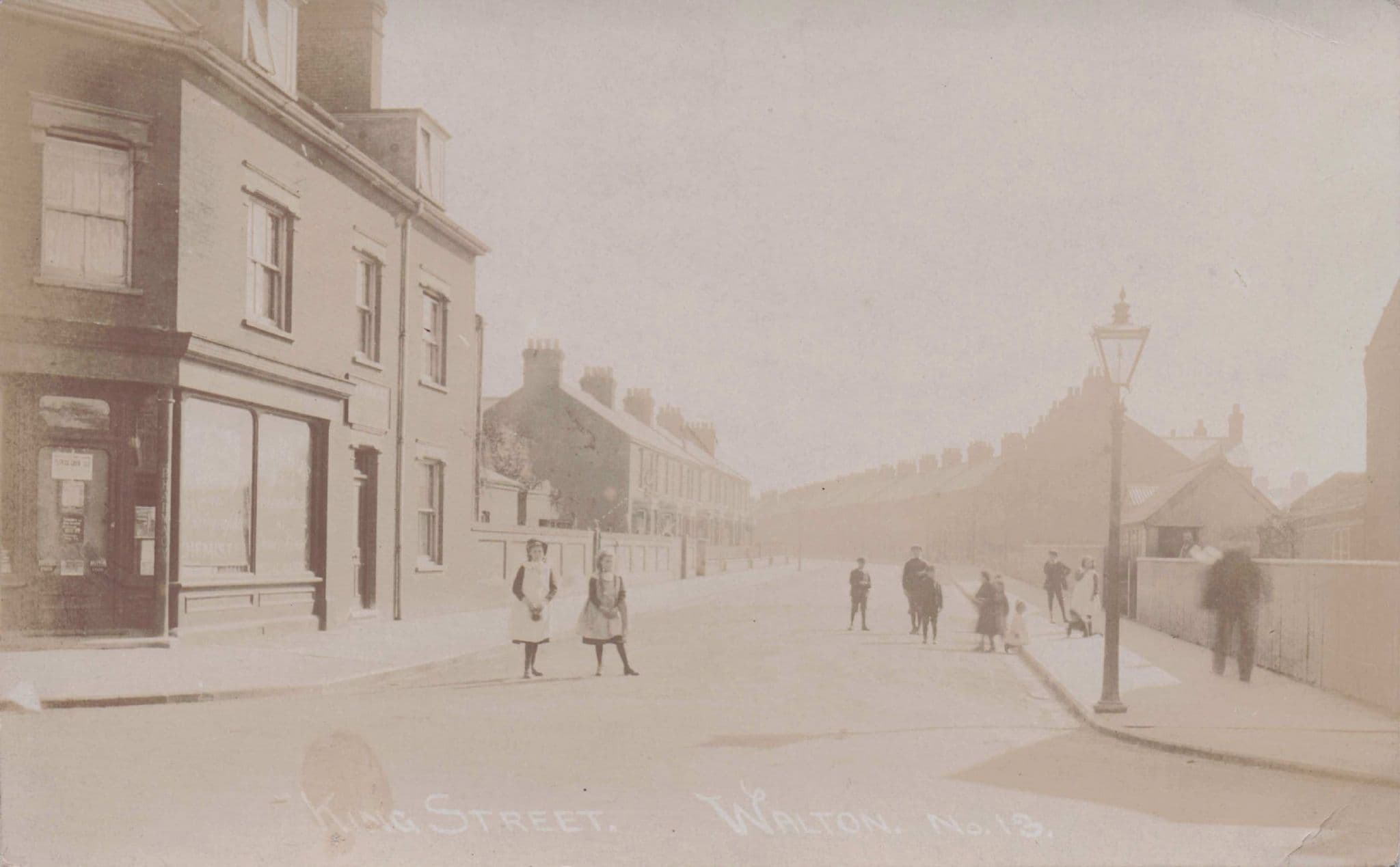 High Street Walton Suffolk Children In Road Antique RPC Postcard