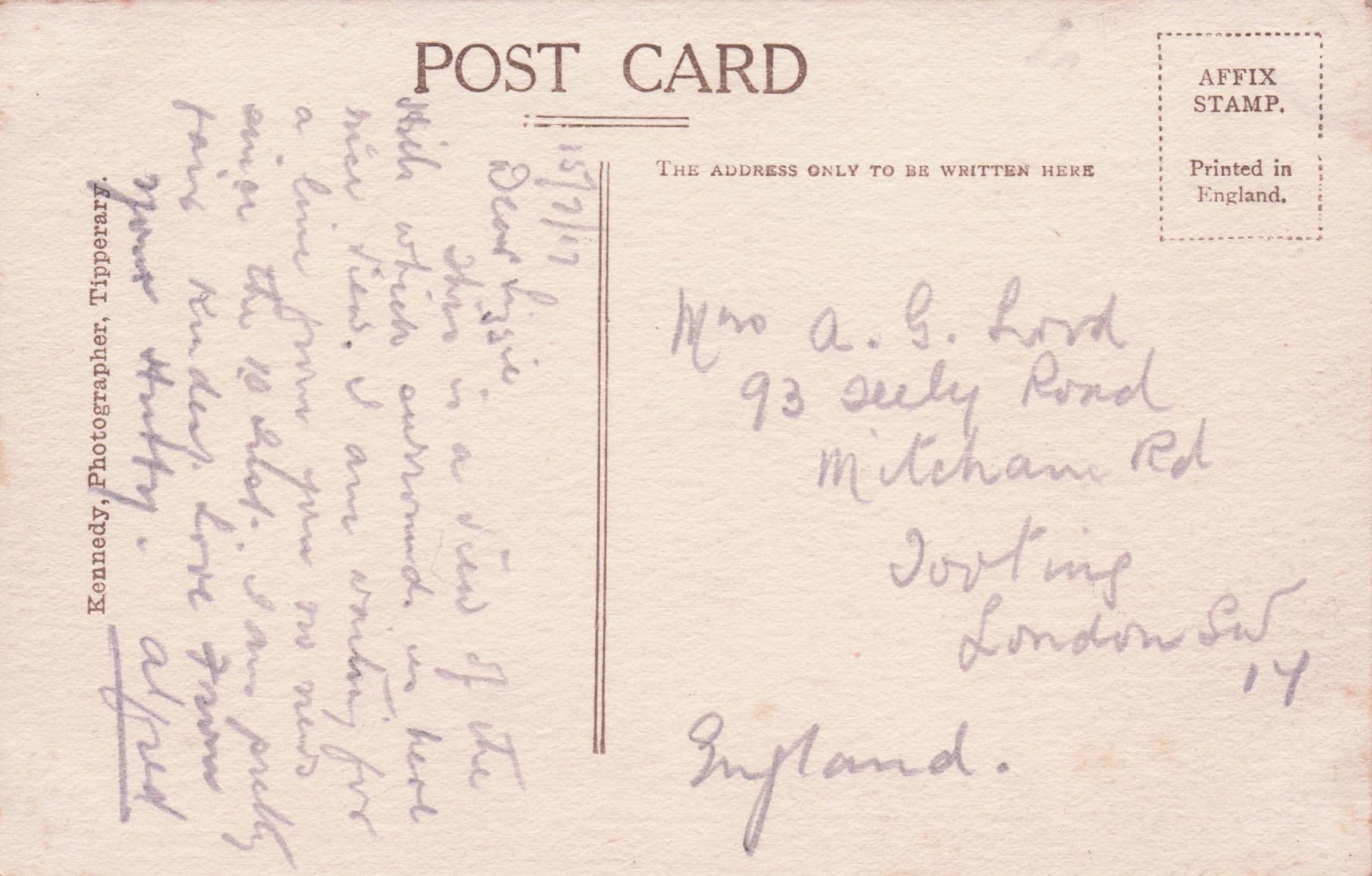Hills Of Tipperary Ireland Antique WW1 Postcard