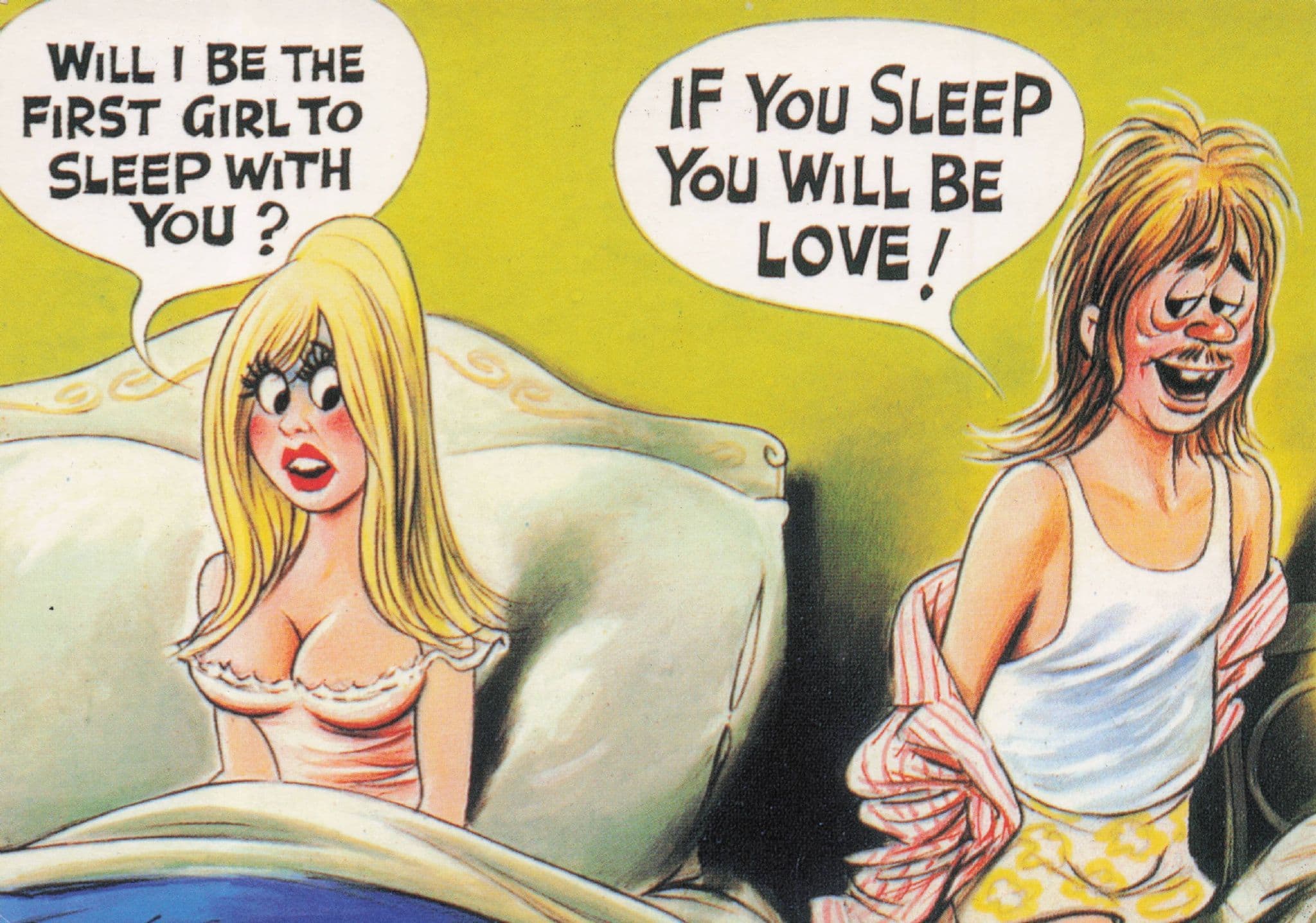 Hippy High Libido Man Sexy Lady First Time Sex Bamforth Comic Postcrd