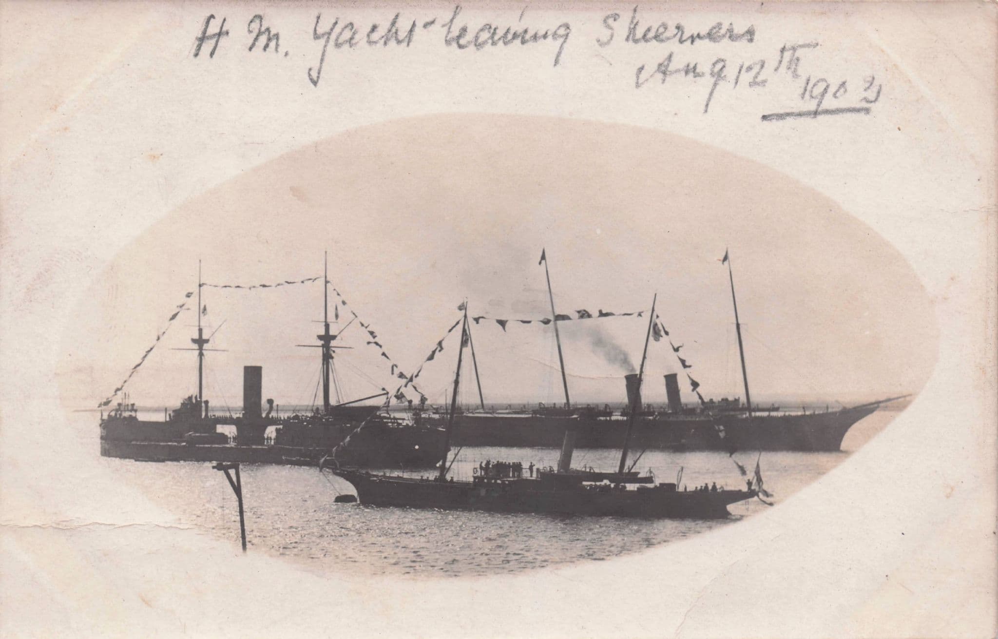 HM Royal Yacht Ship Leaving Skegness in 1903 Antique Postcard