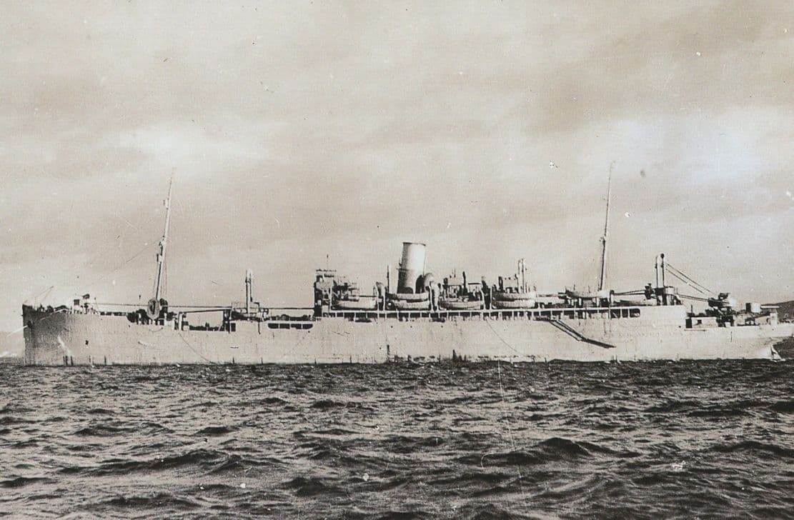 HMS Arawa War Ship at Anchor Tristan Da Cunha RPC Postcard