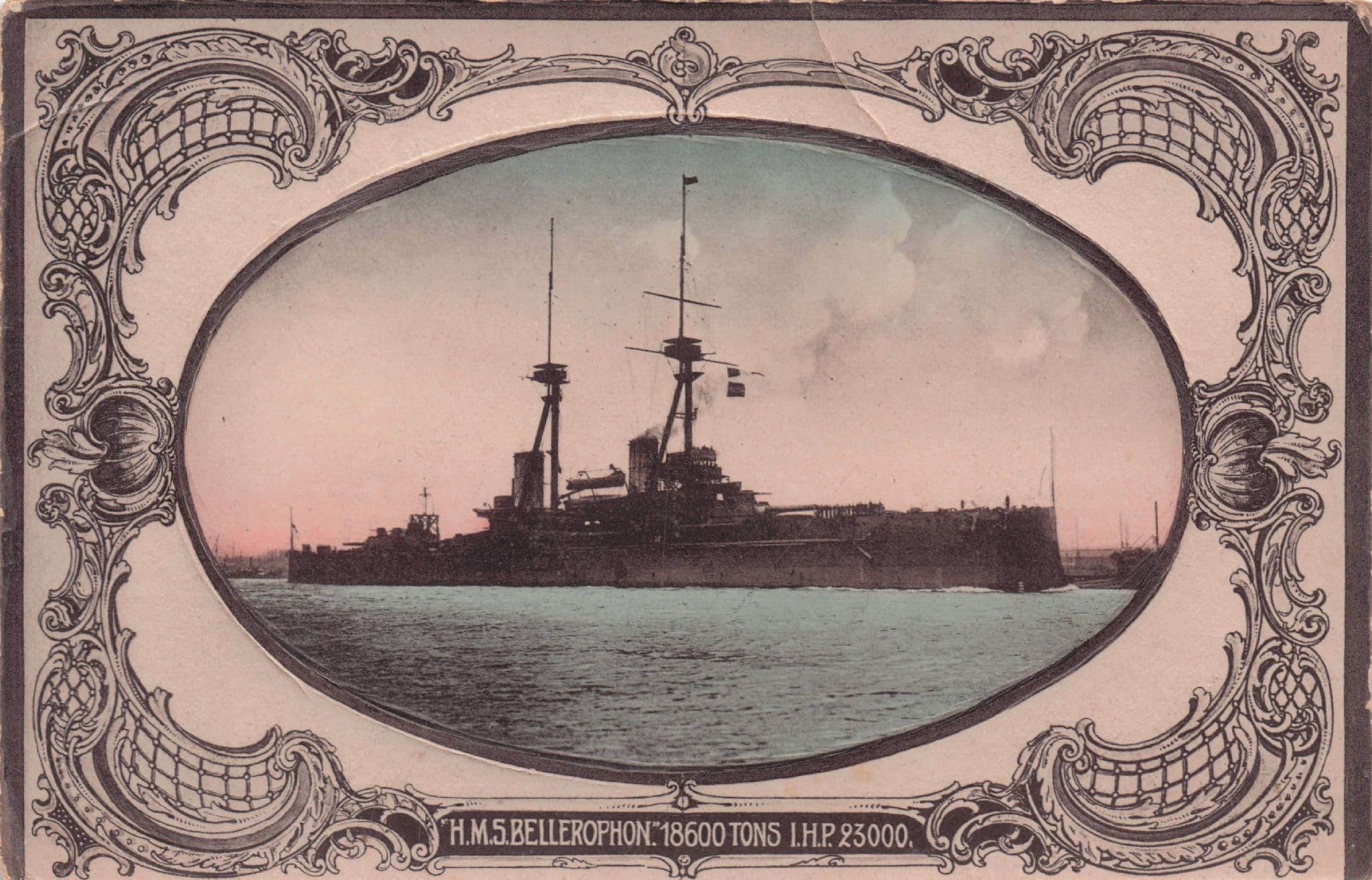HMS Bellerophon Military Ship Tonnage Old Postcard