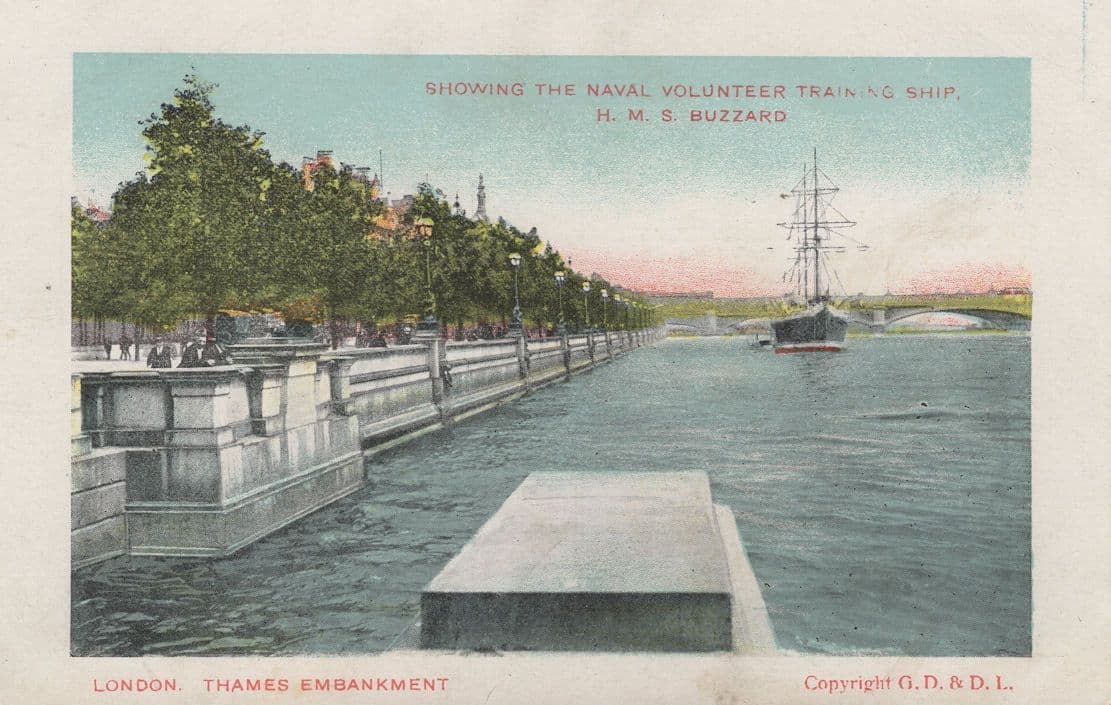 HMS Buzzard Naval Training Ship River Thames Old Postcard