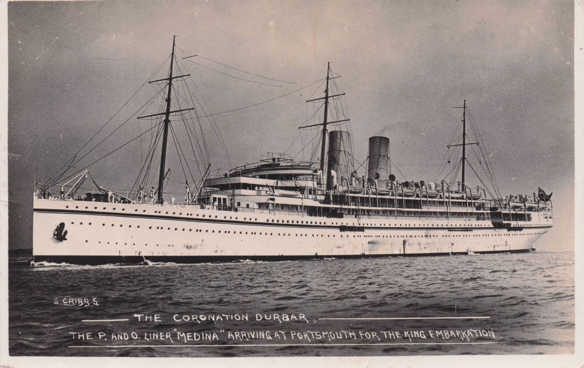 HMS P&O Medina 1911 Portsmouth King George V Coronation Old Ship RPC Postcard