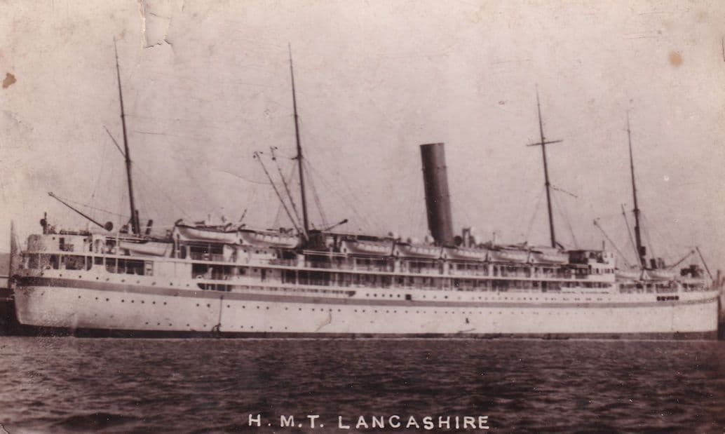 HMT Lancashire Ship Worn Antique Postcard