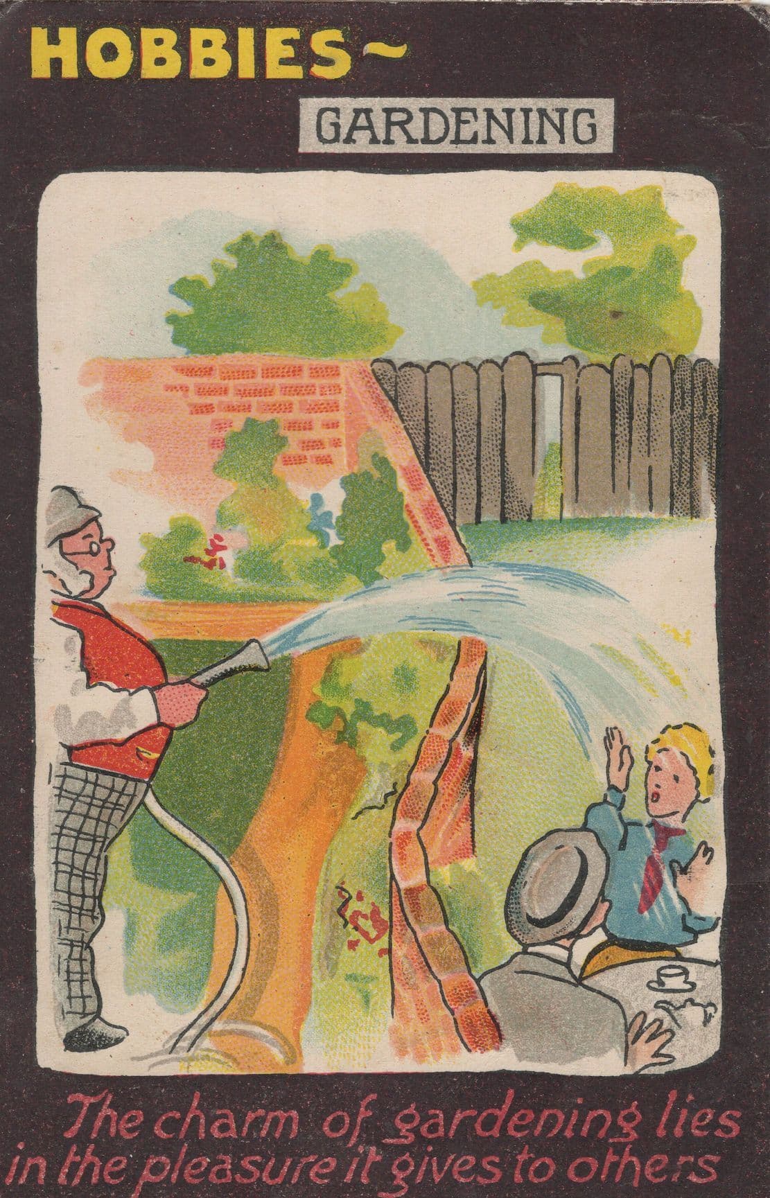 Hobbies Gardening Water Pipe Hose Antique Comic Postcard