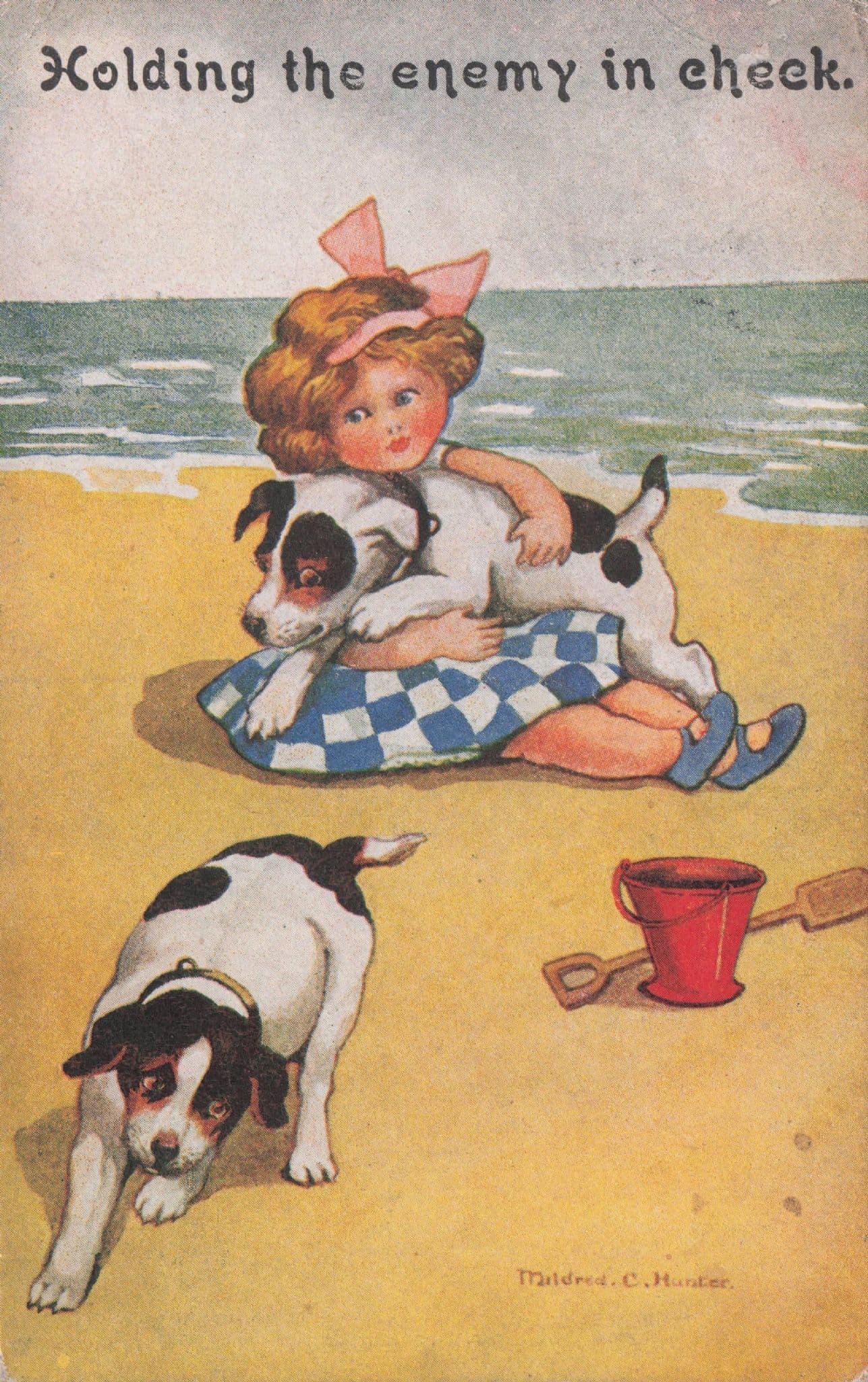 Holding The Enemy Military Post WW1 Dog Mildred Hunter Comic Postcard