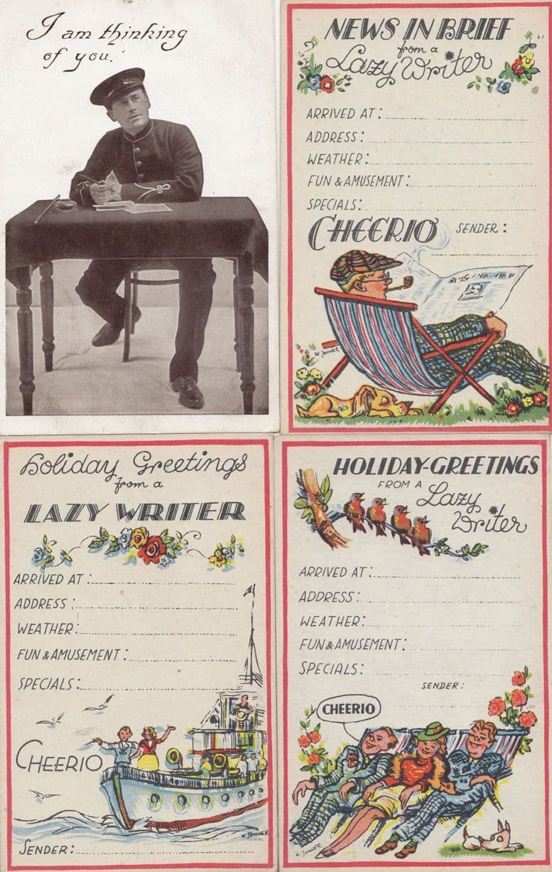 Holiday Greetings From A Lazy Writer I'm Thinking Of You 4x Vintage Postcard s