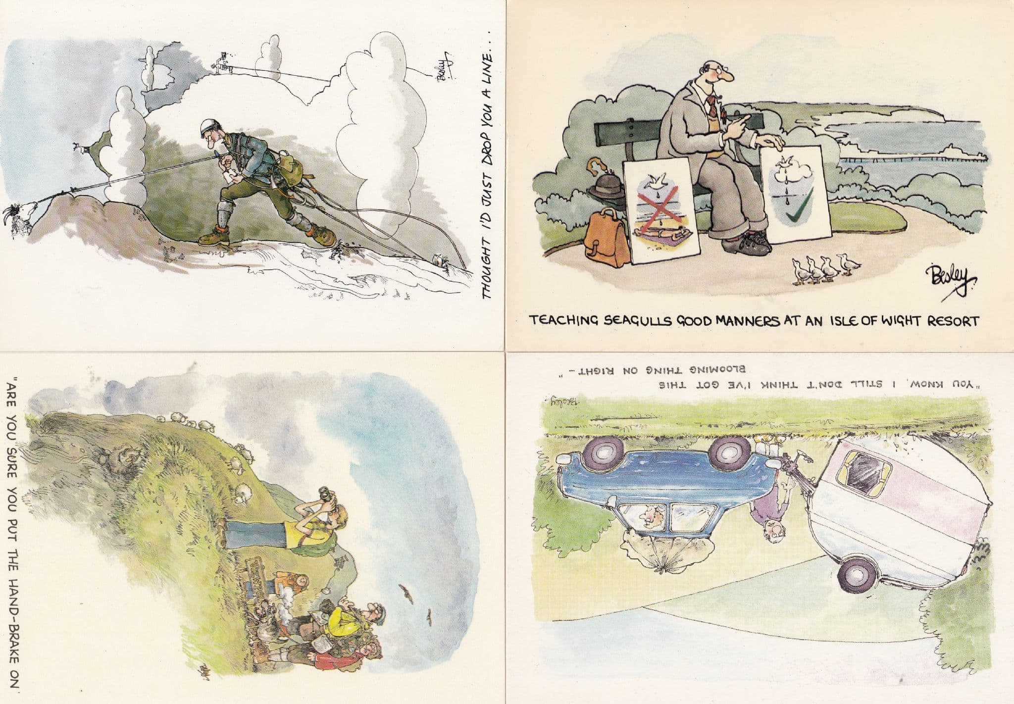 Holiday Mountain Climbing Camping Isle Of Wight 4x Comic Postcard