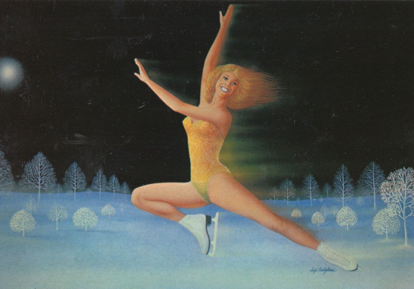 Holiday On Ice Skating Castiglioni Italian Comic Art Painting Postcard