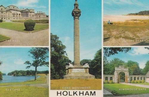 Holkham Norfolk 1970s Multi View Mint Postcard incl Alms House Lake Hall Beach