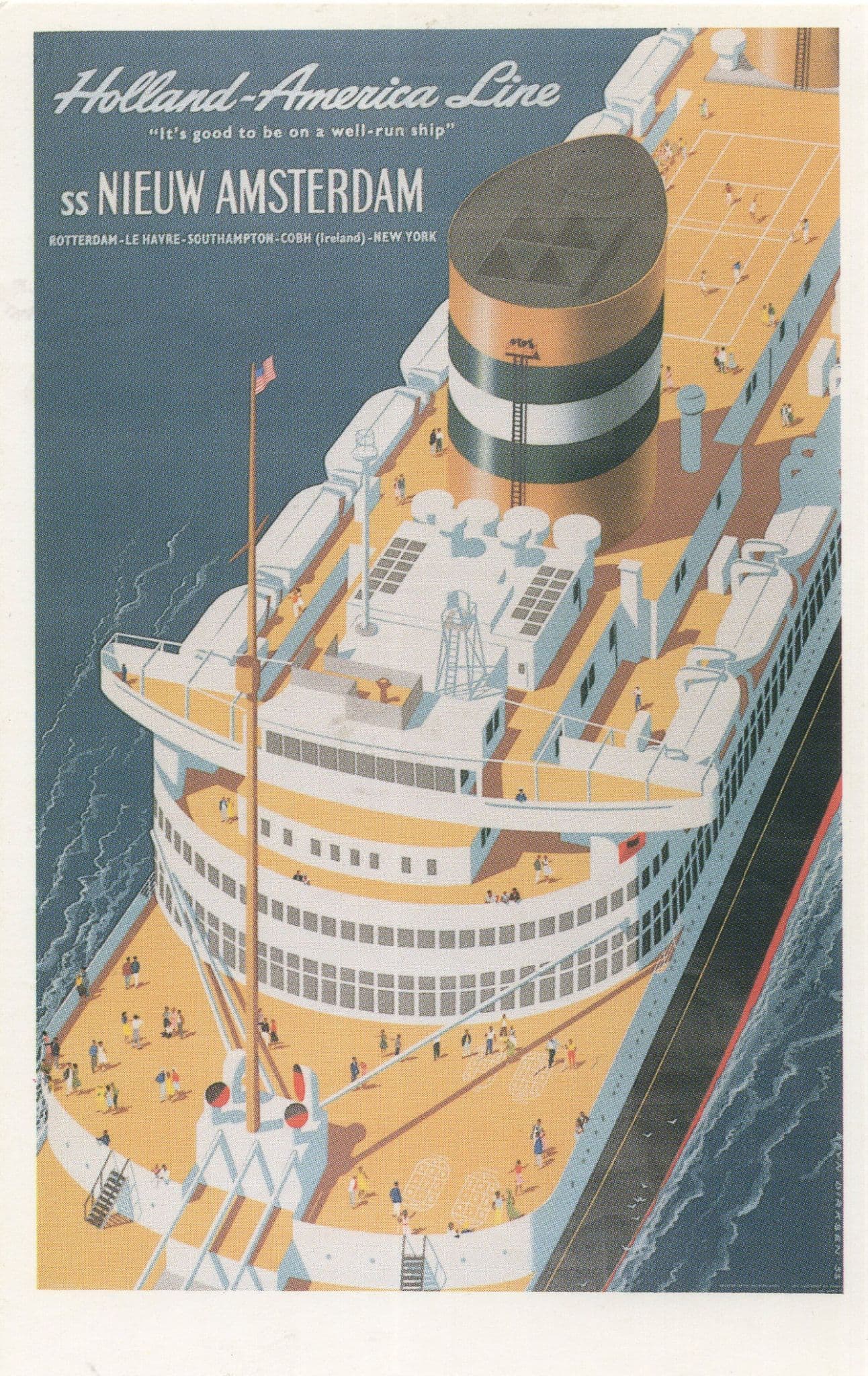 Holland America Line Old Ship Amsterdam Travel Poster Postcard