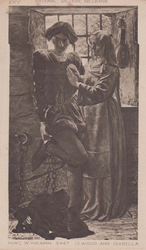 Holman Hunt Claudio & Isabella Rare Antique London Art Gallery Painting Postcard