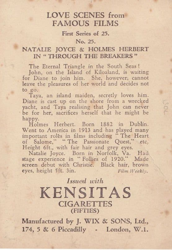 Holmes Herbert Of Dr Jekyll & Mr Hyde Kensitas Cigarettes Advertising Postcard